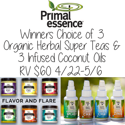 Winners choice of 3 Super Teas and 3 Coconut Oils from Primal Essence RV $60