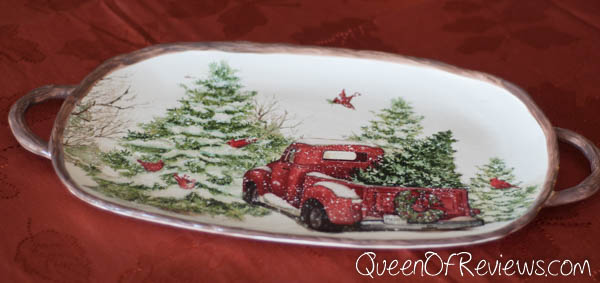 Stoneware Snowy Red Truck Oval Platter
